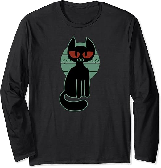 CAT Retro Style Funny Cat Long Sleeve TShirt Amazon.co.uk Clothing